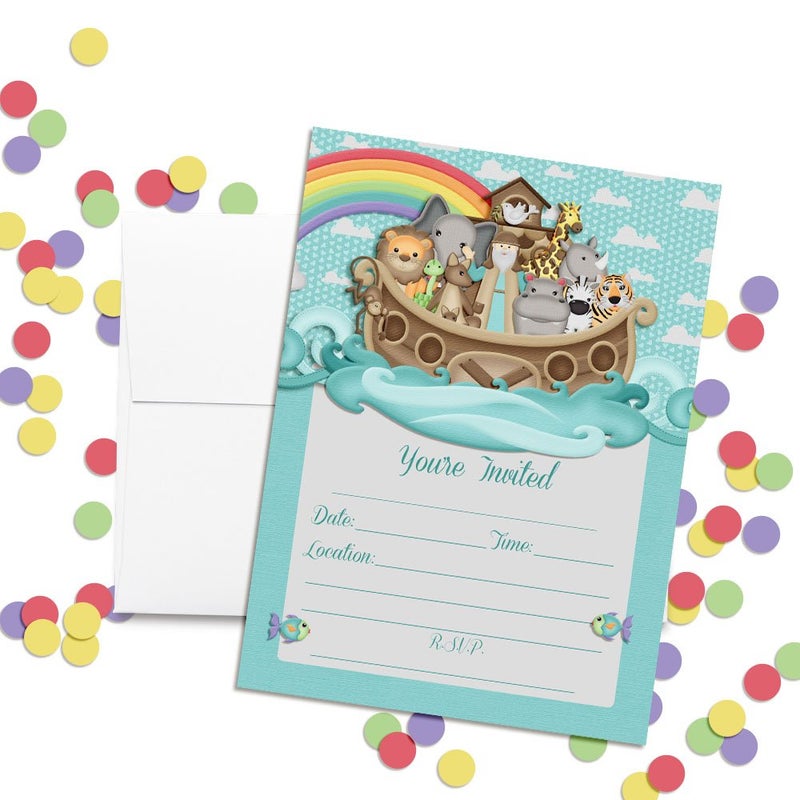 Amanda Creation Noahâ€™s Ark Birthday Party or Baby Shower Invitations, 20 5x7 Fill In Cards with Twenty White Envelopes by AmandaCreation - Image 2